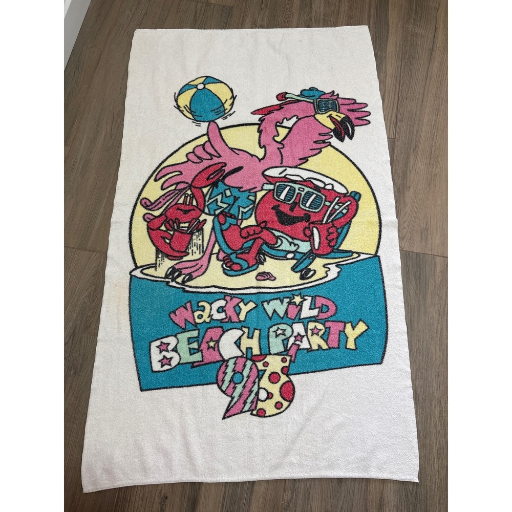 Vintage '93 Wacky Wild Beach Party Beach Towel Kool Aid Man Flamingo